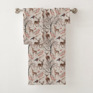 Winter Christmas Deer Pattern Bath Towel Set