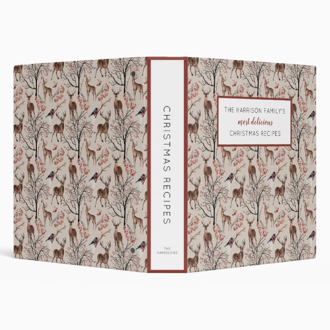 Winter Christmas Deer Pattern Recipe Binder (Background)
