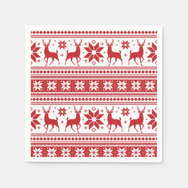 Winter Christmas Deer Red Snowflake Pattern Napkin (Front)