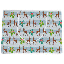 Winter Christmas Deer with Holly Retro Inspired