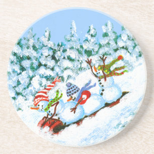 Winter Christmas drink coaster,snowmen Coaster