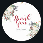 Winter Christmas Floral Bridal Shower Classic Round Sticker<br><div class="desc">Winter Christmas Floral Bridal Shower Classic Round Sticker
Thank You Stickers.
Personalize it with your own name/ text</div>