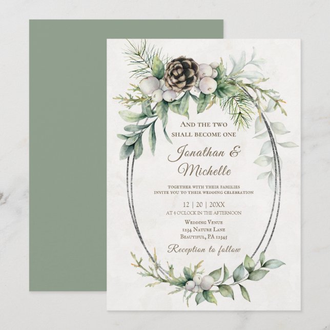 Winter Christmas Floral Christian Bible Wedding Invitation (Front/Back)