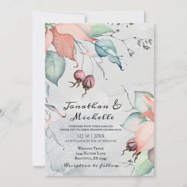 Winter Christmas Floral Christian Wedding Invitation (Front)