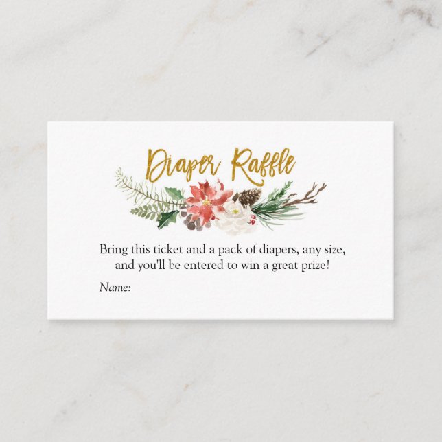 Winter Christmas Floral Diaper Raffle Enclosure Card (Front)