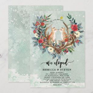winter christmas floral foxes we eloped invitation