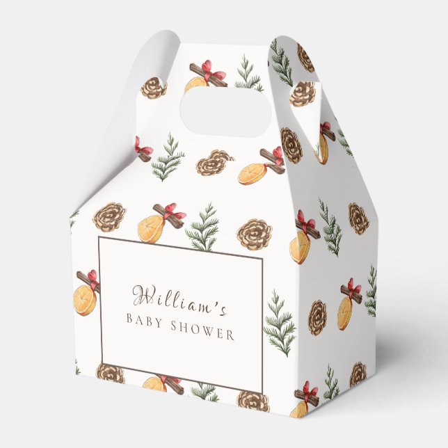 Winter Christmas Flower Pattern Baby Shower Favor Box (Front Side)