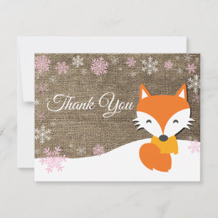 Winter Christmas Fox Pink Thank You Card