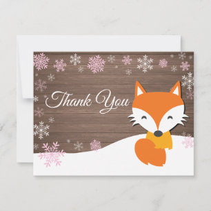 Winter Christmas Fox Pink Thank You Card