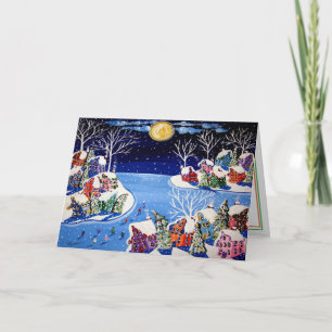 Winter Christmas Fun Folk Art Holiday Card