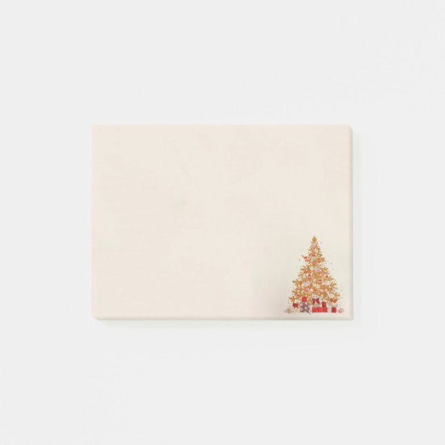 Winter Christmas Gold Glittered Tree Presents Post-it Notes (Front)