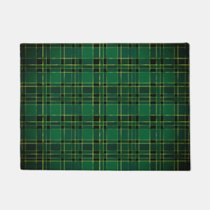 Winter Christmas Green & Black Tartan & Gold Foil Doormat