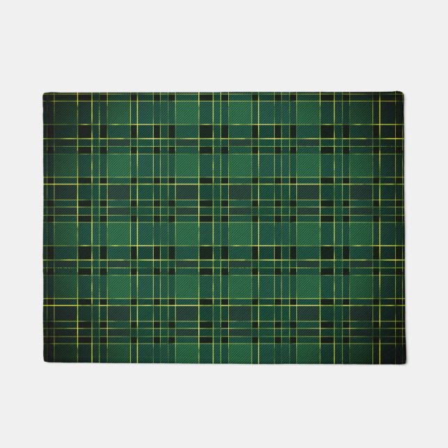Winter Christmas Green & Black Tartan & Gold Foil Doormat (Front)
