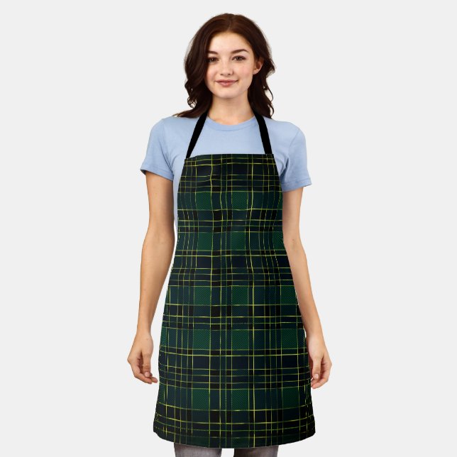 Winter Christmas Green Tartan & Gold Foil Apron (Worn)