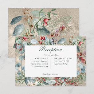 Winter Christmas Greenery Gold Reception Wedding Enclosure Card