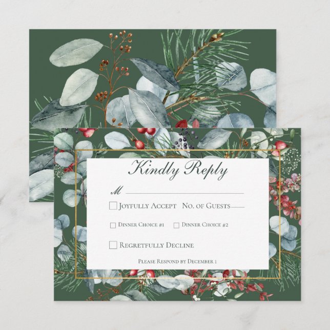 Winter Christmas Greenery Green Wedding RSVP Card (Front/Back)