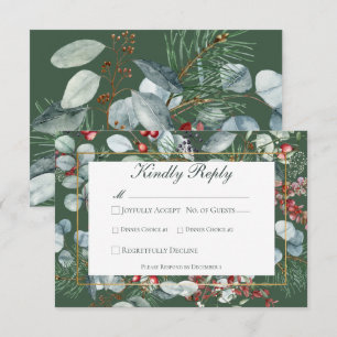 Winter Christmas Greenery Green Wedding RSVP Card