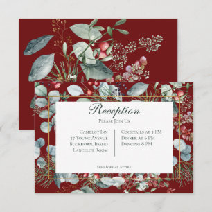 Winter Christmas Greenery Red Reception Wedding Enclosure Card