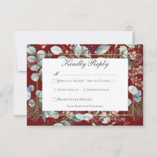 Winter Christmas Greenery Red Wedding RSVP Card