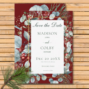 Winter Christmas Greenery Red Wedding Save The Date