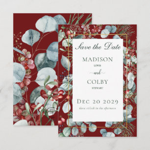 Winter Christmas Greenery Red Wedding Save The Date