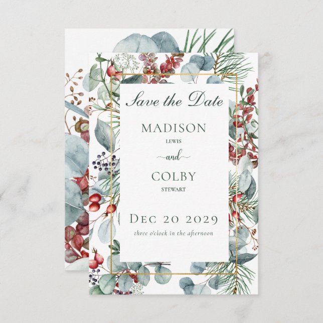 Winter Christmas Greenery Save the Date (Front/Back)