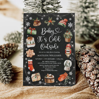 Winter Christmas Holiday Baby Shower Chalkboard Invitation