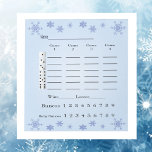 Winter Christmas Holiday Bunco Score Sheet  Notepad<br><div class="desc">Add some festivity to your bunco event with these colourful blue snowflake themed bunco pads.  Add your group name.  These are sure to make a hit at your next Bunco event. Keep on rolling! Bunco!</div>