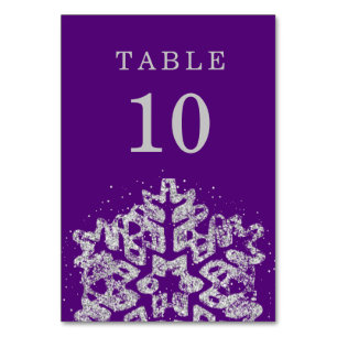 Winter Christmas Holiday Wedding Silver Purple  Table Number