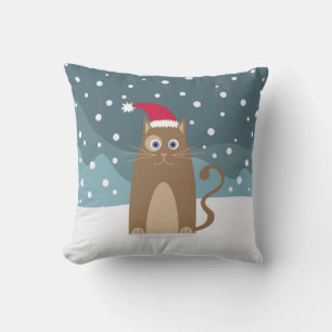 Winter christmas holidays santa cat pet animal  throw pillow