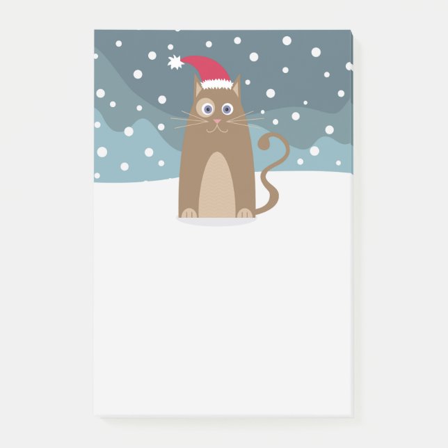 Winter christmas holidays santa hat cat in snow post-it notes (Front)