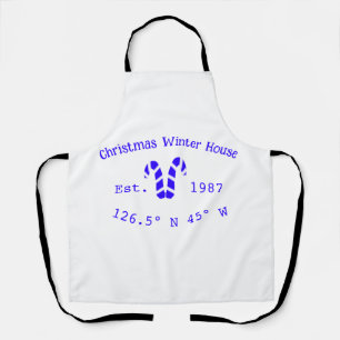 Winter Christmas house blue candy canes est. Year  Apron