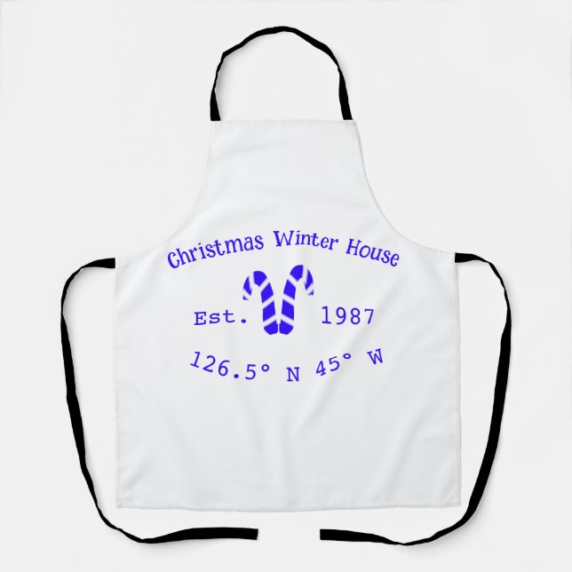 Winter Christmas house blue candy canes est. Year  Apron (Front)