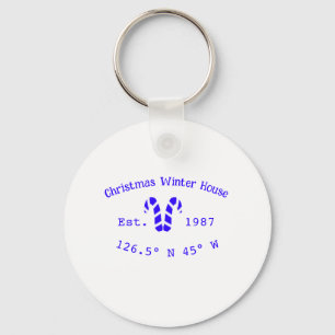 Winter Christmas house blue candy canes est. Year Keychain