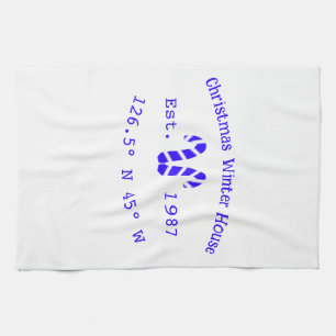 Winter Christmas house blue candy canes est. Year Kitchen Towel