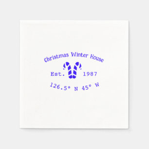 Winter Christmas house blue candy canes est. Year Napkin