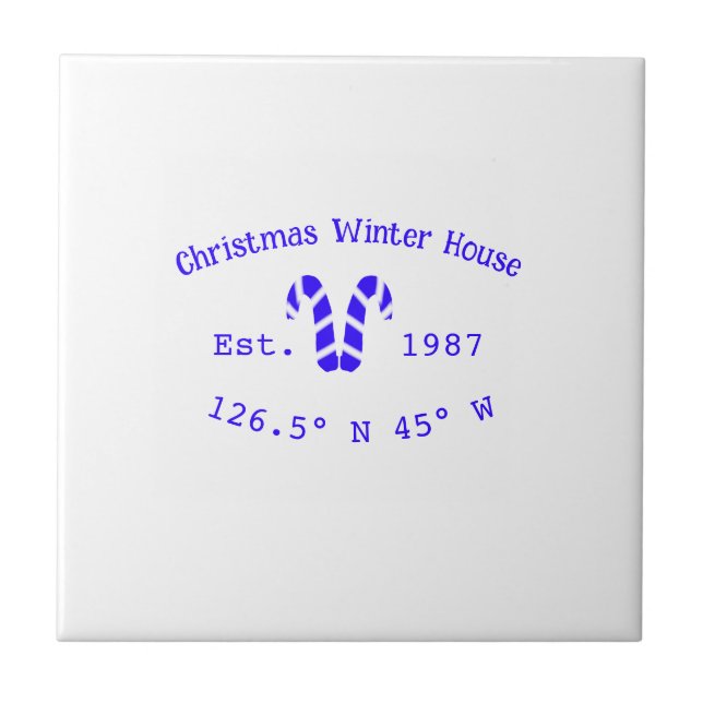 Winter Christmas house blue candy canes est. Year  Tile (Front)