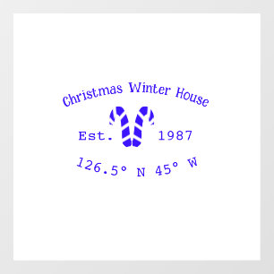 Winter Christmas house blue candy canes est. Year  Window Cling