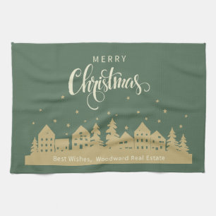 Winter Christmas Houses   Real Estate Customized  Kitchen Towel