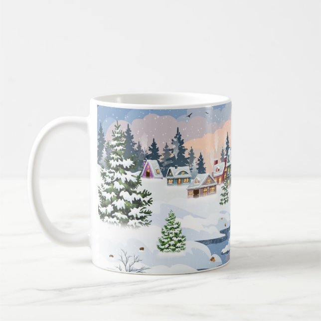 Winter Christmas landscape with snow-covered house Coffee Mug (Left)