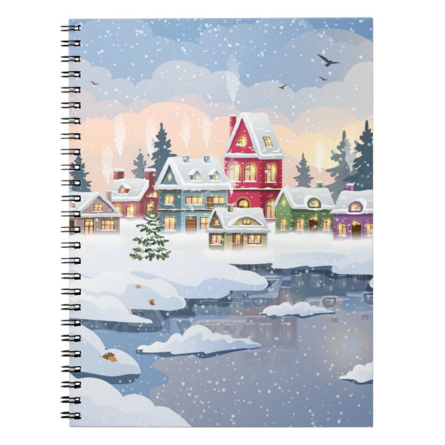 Winter Christmas landscape with snow-covered house Notebook (Front)