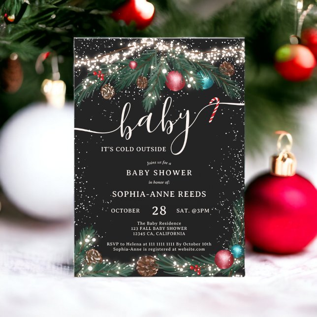 Winter Christmas lights snowy pine baby shower Invitation (Winter Christmas lights snowy pine baby shower Invitation)