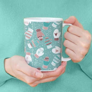 Winter Christmas Mittens Pattern in Mint Coffee Mug