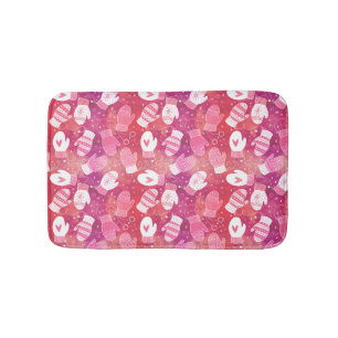 Winter Christmas Mittens Pattern in Pink Bath Mat