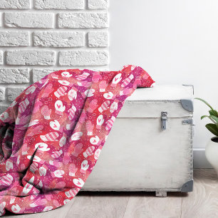 Winter Christmas Mittens Pattern in Pink Fleece Blanket