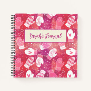 Winter Christmas Mittens Pattern in Pink Notebook