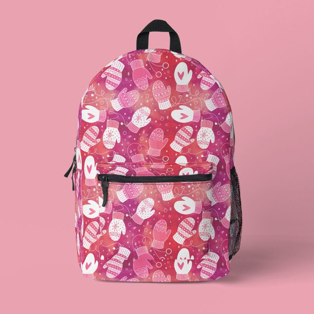 Winter Christmas Mittens Pattern in Pink Printed Backpack (Pink Mittens Pattern Backpack)