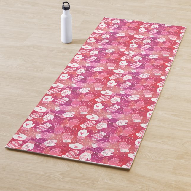 Winter Christmas Mittens Pattern in Pink Yoga Mat (In Situ)