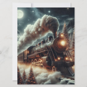 Winter/Christmas night train Holiday Card