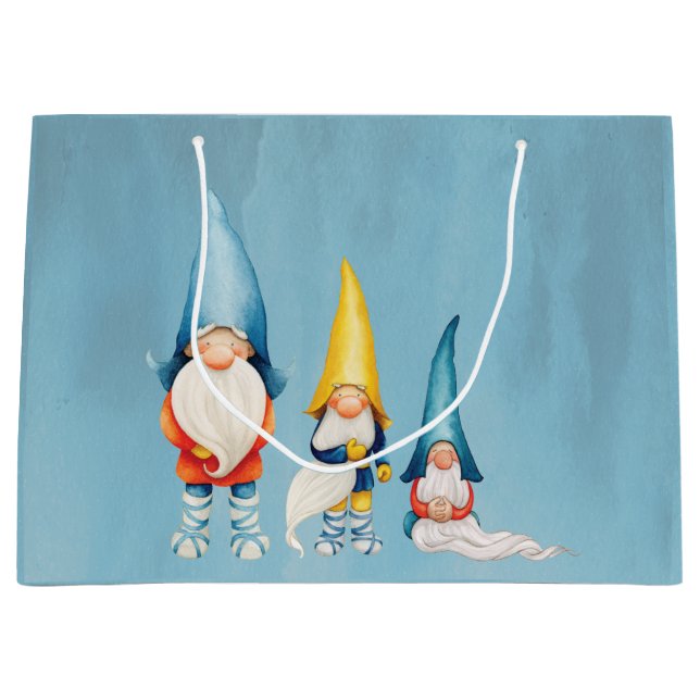 Winter Christmas Nordic Gnomes Hygge Large Gift Bag (Front)